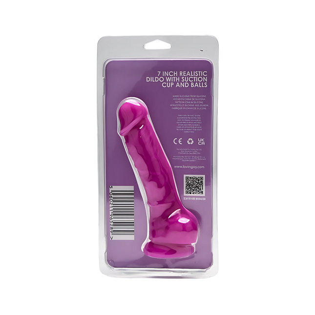 Loving Joy 7 Inch Realistic Silicone Dildo with Suction Cup and Balls Purple