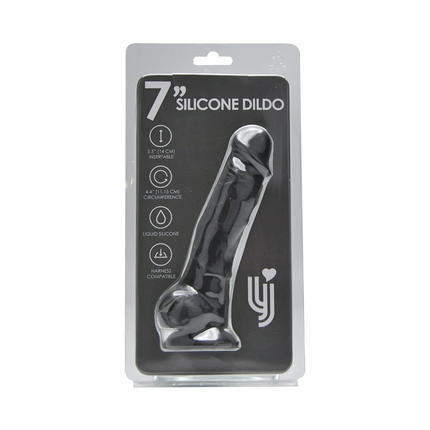 Loving Joy 7 Inch Realistic Silicone Dildo with Suction Cup and Balls Black