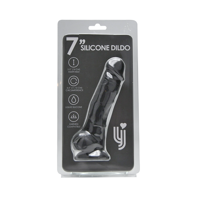 Loving Joy 7 Inch Realistic Silicone Dildo with Suction Cup and Balls Black