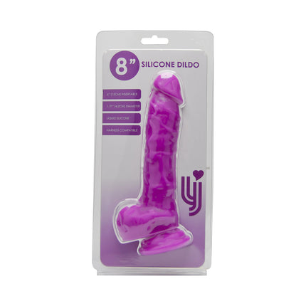 Loving Joy 8 Inch Realistic Silicone Dildo with Suction Cup and Balls Purple