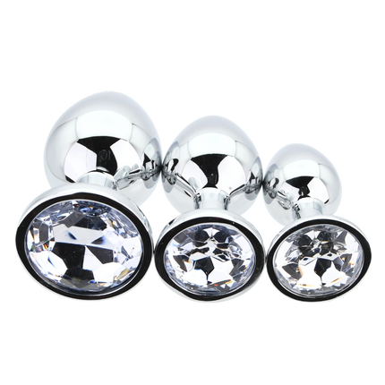 Toosh Metal Butt Plug Silver Set of 3 Clear Stone