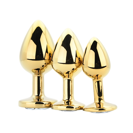 Toosh Metal Butt Plug Gold Set of 3 Clear Stone