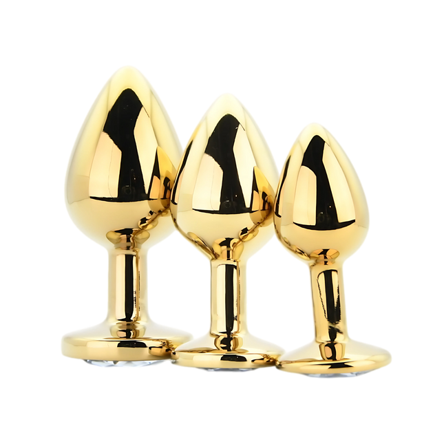 Toosh Metal Butt Plug Gold Set of 3 Clear Stone