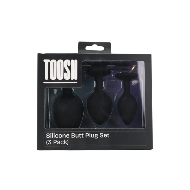 Toosh Silicone Butt Plug Black Set of 3 Clear Stone