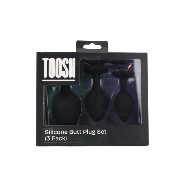 Toosh Silicone Butt Plug Black Set of 3 Clear Stone