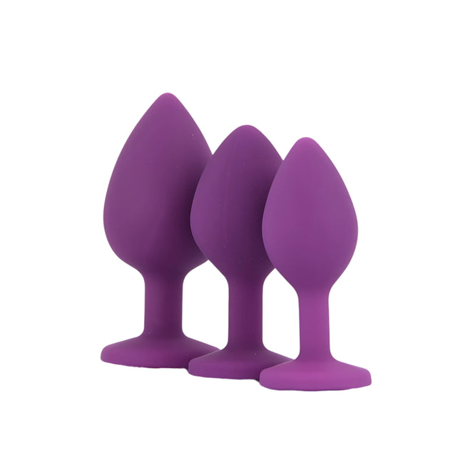 Toosh Silicone Butt Plug Purple Set of 3 Clear Stone