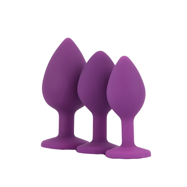 Toosh Silicone Butt Plug Purple Set of 3 Clear Stone