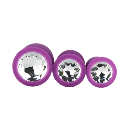 Toosh Silicone Butt Plug Purple Set of 3 Clear Stone