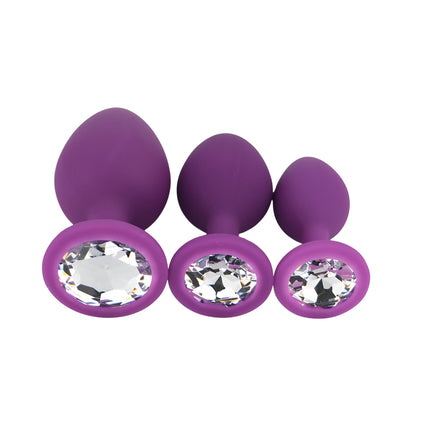 Toosh Silicone Butt Plug Purple Set of 3 Clear Stone