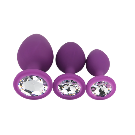 Toosh Silicone Butt Plug Purple Set of 3 Clear Stone