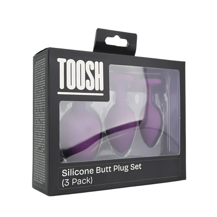 Toosh Silicone Butt Plug Purple Set of 3 Clear Stone