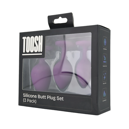 Toosh Silicone Butt Plug Purple Set of 3 Clear Stone