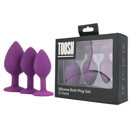 Toosh Silicone Butt Plug Purple Set of 3 Clear Stone