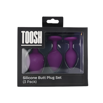 Toosh Silicone Butt Plug Purple Set of 3 Clear Stone