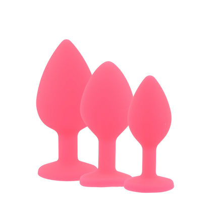 Toosh Silicone Butt Plug Pink Set of 3 Clear Stone