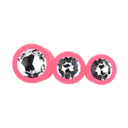Toosh Silicone Butt Plug Pink Set of 3 Clear Stone