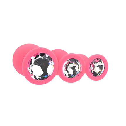 Toosh Silicone Butt Plug Pink Set of 3 Clear Stone