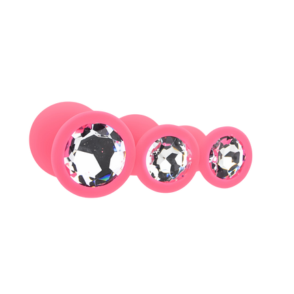 Toosh Silicone Butt Plug Pink Set of 3 Clear Stone