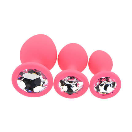 Toosh Silicone Butt Plug Pink Set of 3 Clear Stone