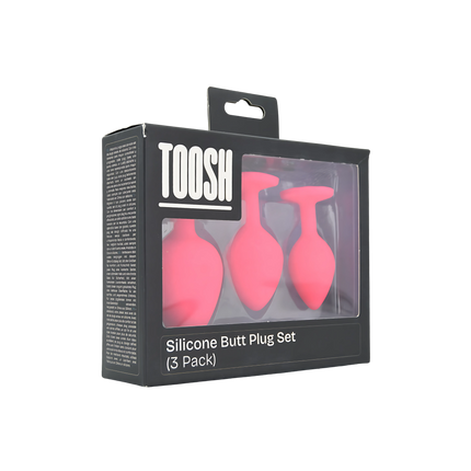 Toosh Silicone Butt Plug Pink Set of 3 Clear Stone