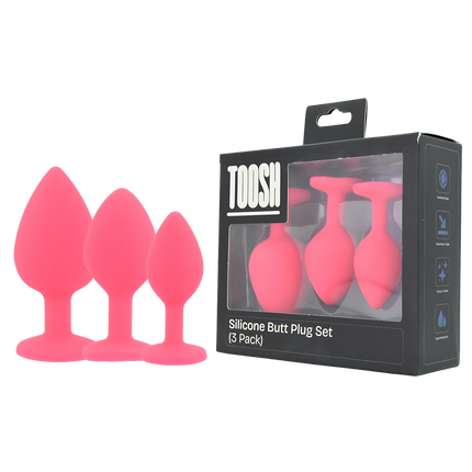 Toosh Silicone Butt Plug Pink Set of 3 Clear Stone