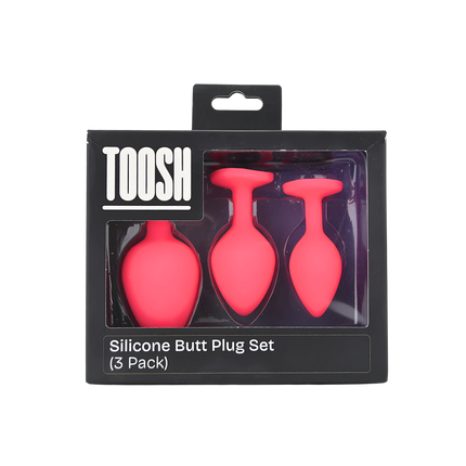 Toosh Silicone Butt Plug Pink Set of 3 Clear Stone