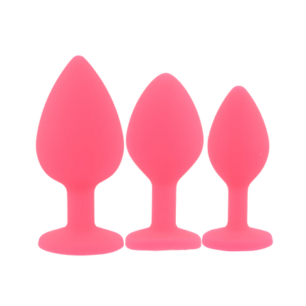 Toosh Silicone Butt Plug Pink Set of 3 Clear Stone