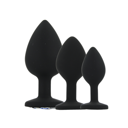 Toosh Silicone Butt Plug Black Set of 3 Clear Stone