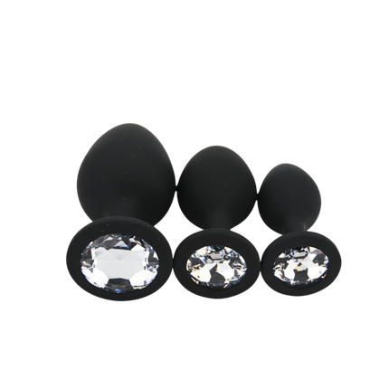 Toosh Silicone Butt Plug Black Set of 3 Clear Stone