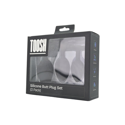 Toosh Silicone Butt Plug Black Set of 3 Clear Stone