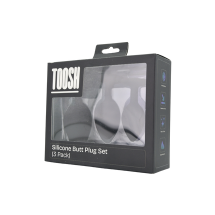 Toosh Silicone Butt Plug Black Set of 3 Clear Stone