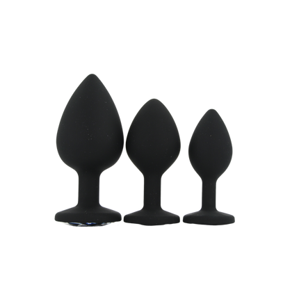 Toosh Silicone Butt Plug Black Set of 3 Clear Stone